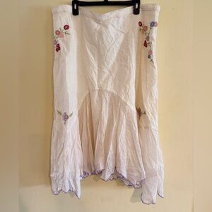 J. Jill Cream Maxi Skirt w Floral Embroidery handkerchief hem boho cottagecore